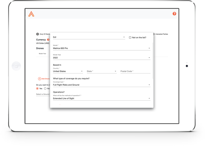 drone insurance site on ipad